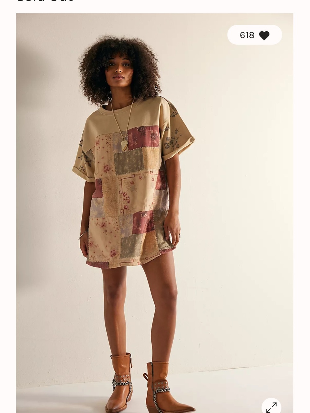 Free People Patchwork Floral Tunic Beige, Dusty Rose Lover Sweatshirt mini Dress - Picture 3 of 10